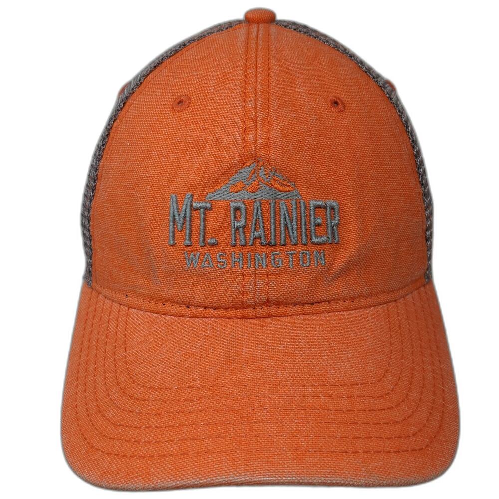 Legacy Trucker Hat Orange Gray One Size Mt Rainier Washington Mountain Mesh